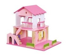 Casa delle bambole in legno rosa