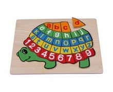 Puzzle in legno Tartaruga con lettere e numeri