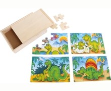 Set di 4 puzzle in legno Dinosauri 